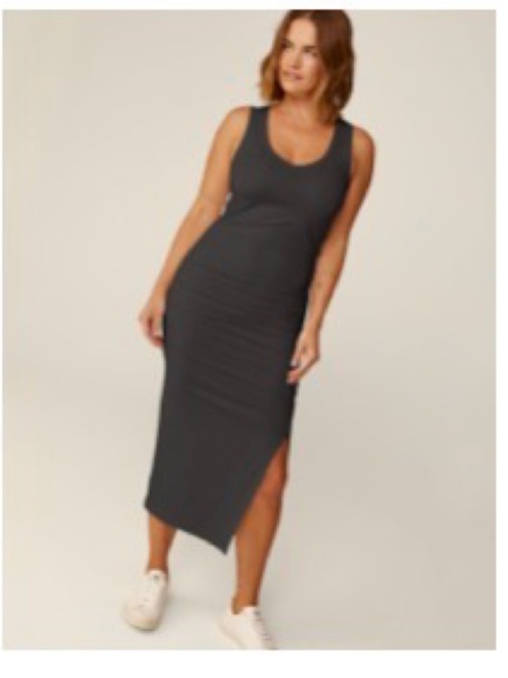 Beyond Yoga Fit the Mood Sleeveless Charcoal Midi Tank Dress sz Medium